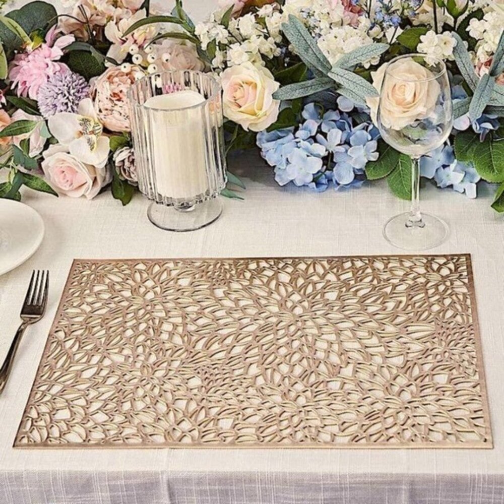 Gold Placemats Laser Cut Elegant Everyday Special Occasion Holiday Elegant 4 PC - Picture 4 of 16